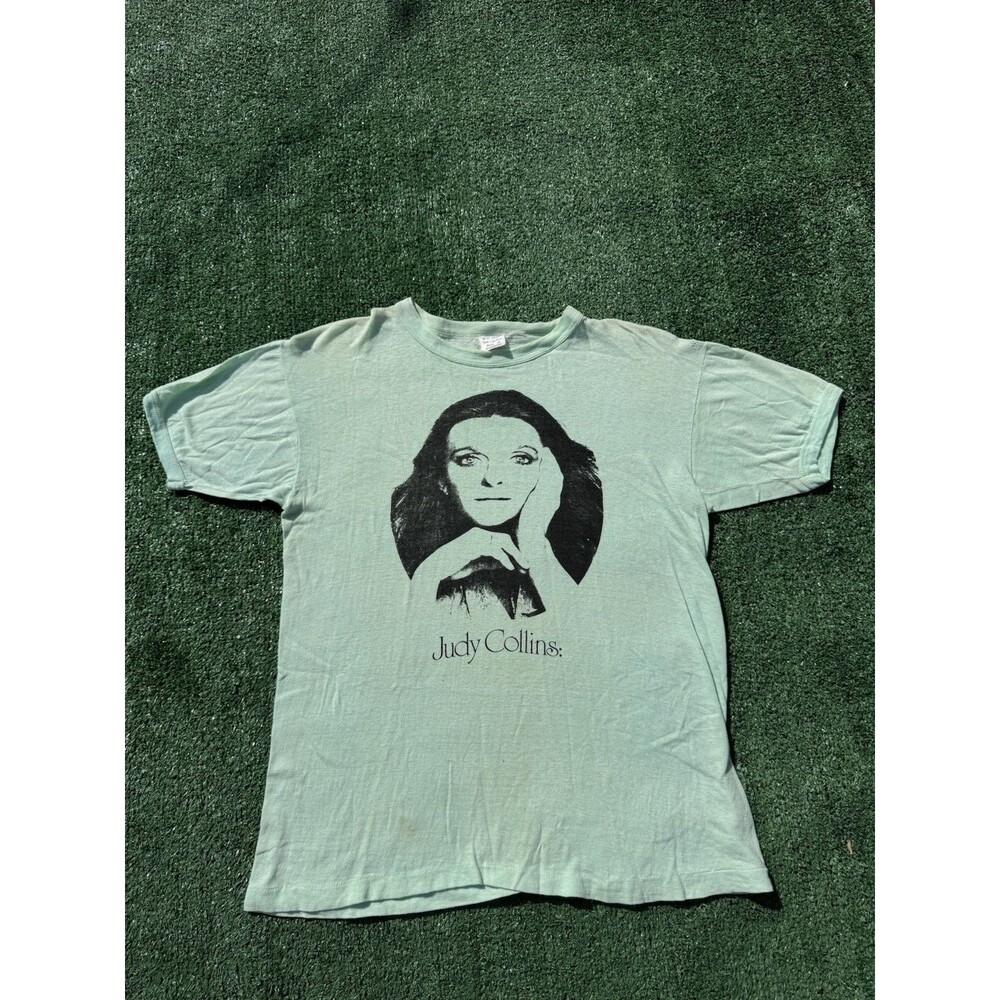Vintage Late 60s Early 70s Judy Collins Lime Green T-Shirt Very Rare Size Small